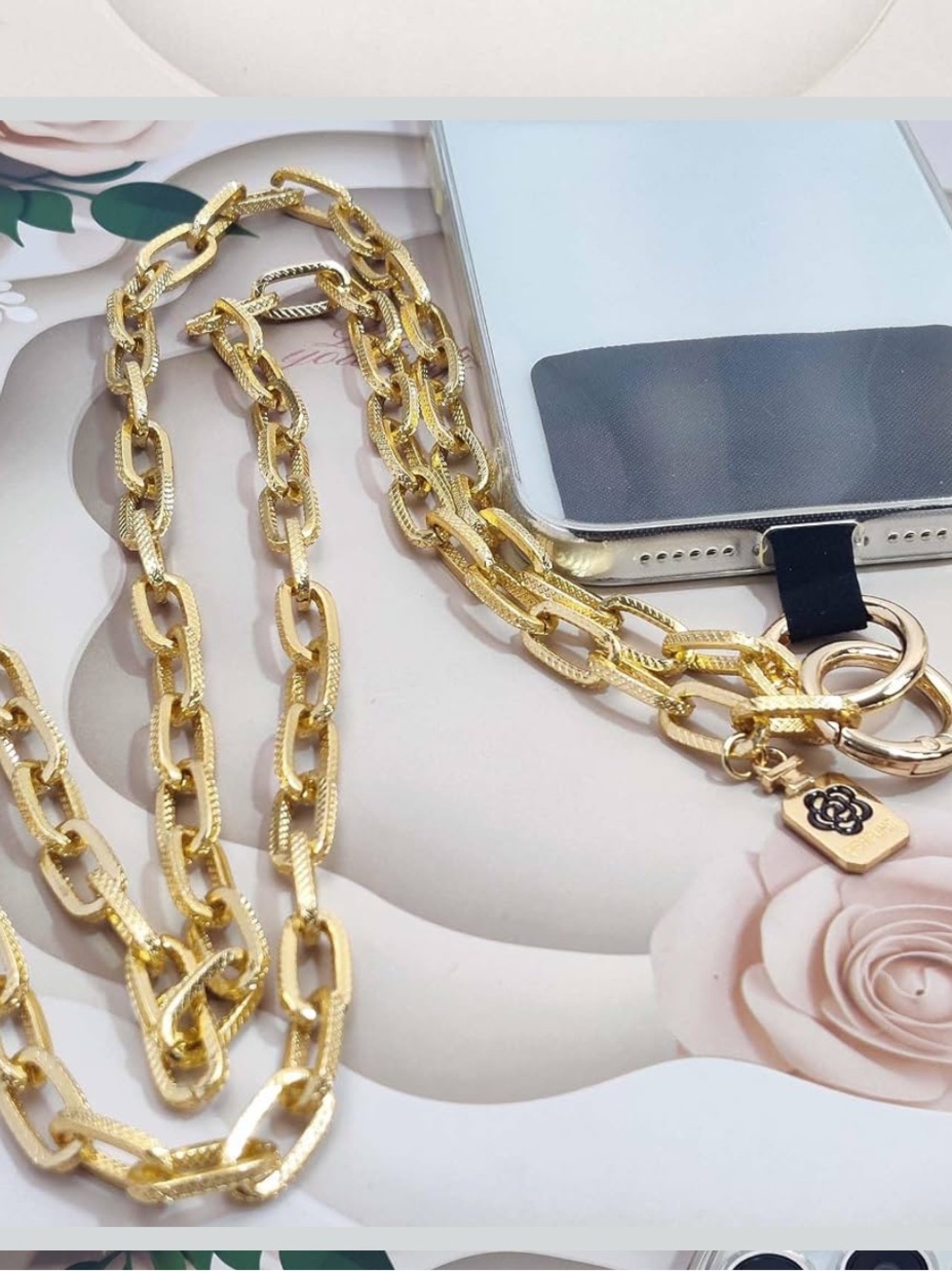 Gold Paperclip Phone Crossbody Chain Strap Necklace Lanyard Charm